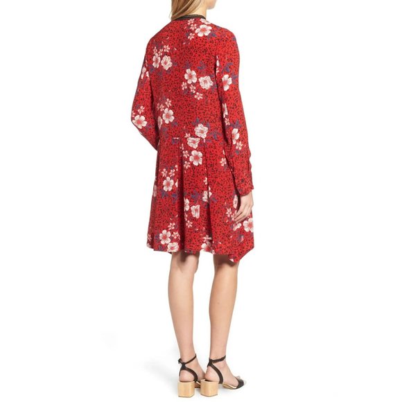 Sz 4-6 Women's Zadig & Voltaire Ruti Pensee Red Double Floral Silk Dress print - Picture 2 of 8